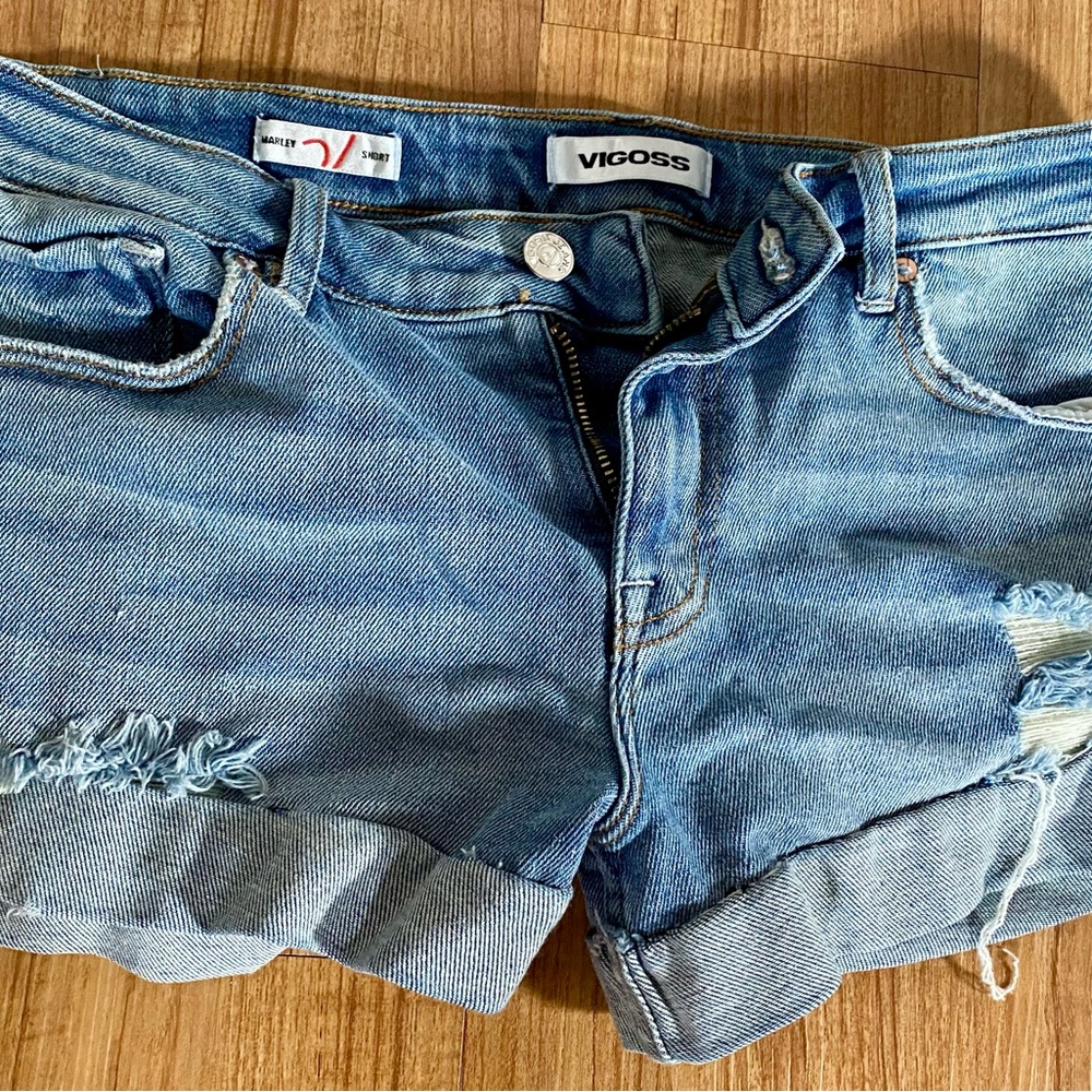 Vigoss Blue Jean Shorts with Distressed Details